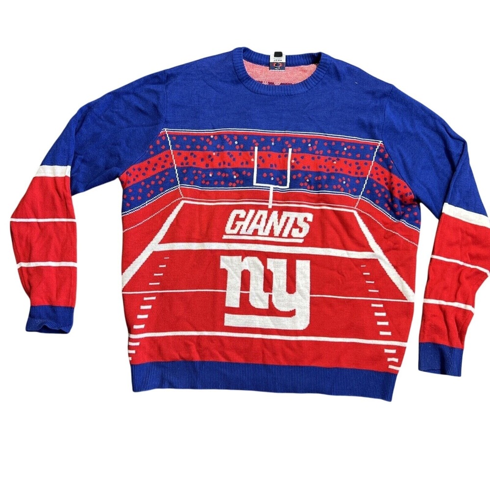 New York Giants NFL Sweater Sz XXL 2XL LED Light Up Christmas Ugly Pullover‎